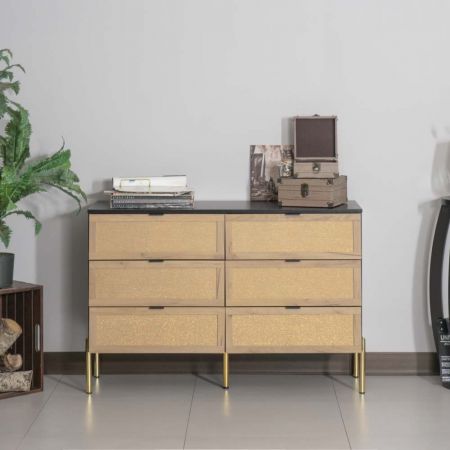 Gold Wire Cloth Black Oak Covered Chest Of Drawers